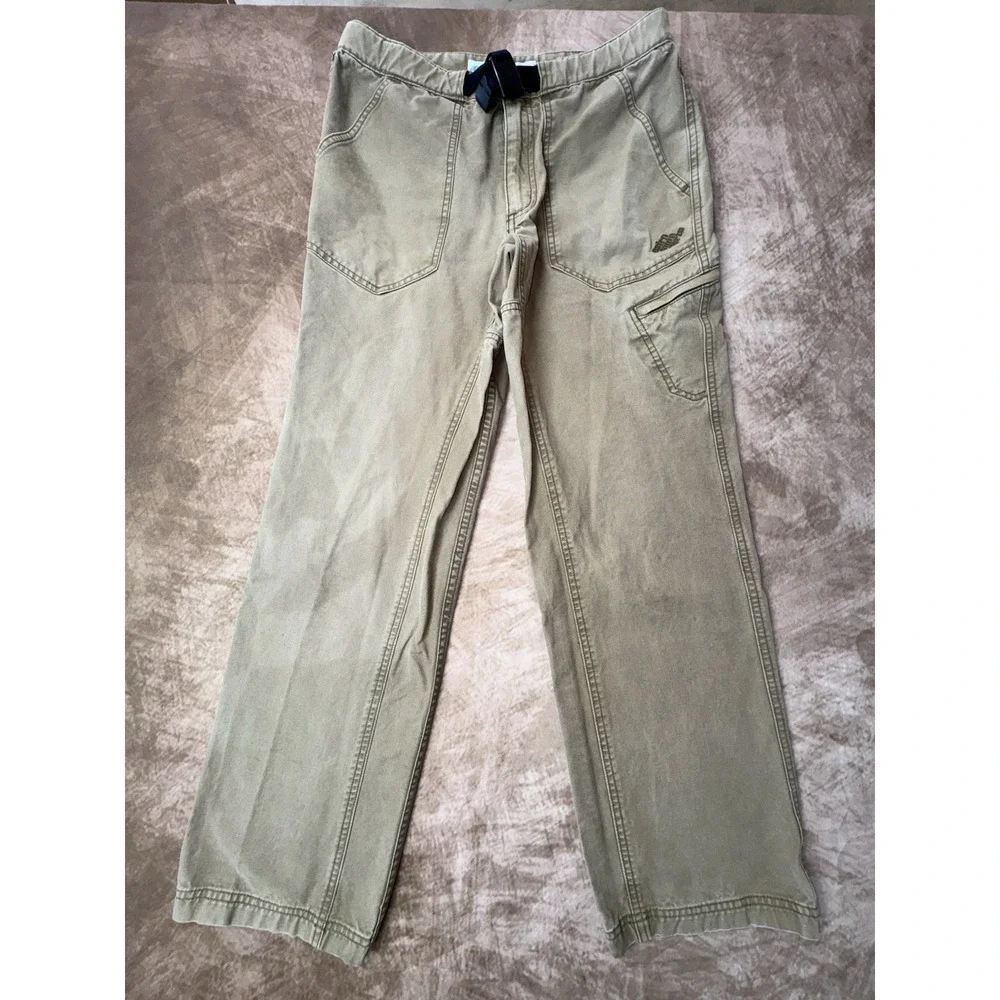 90s Eastern Mountain Sports Mens 31 X 30 Hiking Pants Brown Canvas Belted Cargo